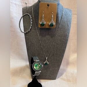 SPG Emerald Green Stoned Necklace and Watch Set.